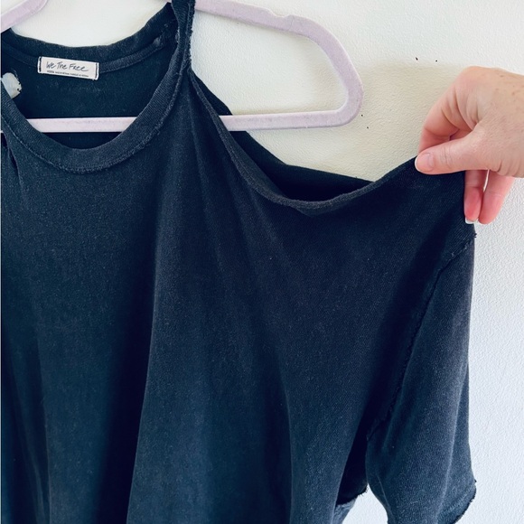 We The Free off the Shoulder Distressed Short Sleeve Tee - Picture 3 of 5